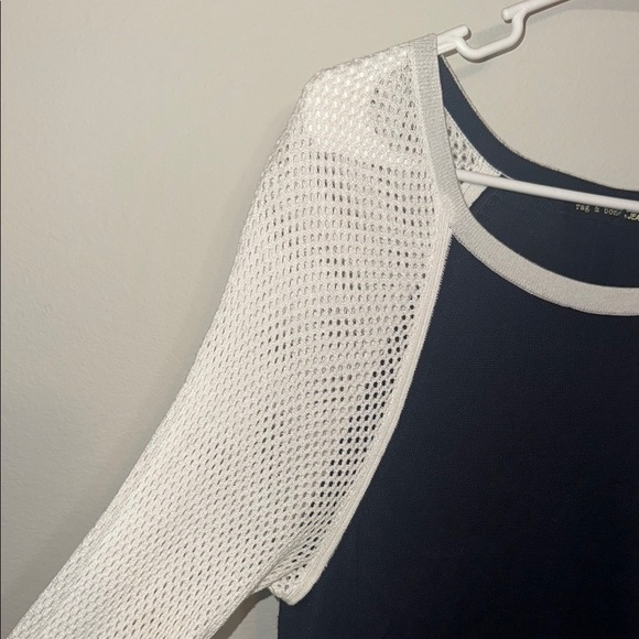 Rag & Bone Blue White Long Sleeve Mesh Ringer Sweater - Small. BB - Picture 2 of 5